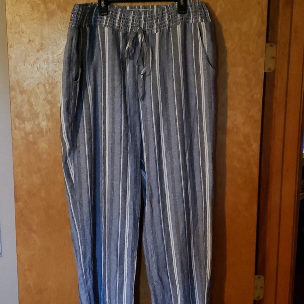 Striped Womens 14W Elastic Linen Pants